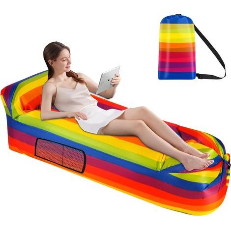 Inflatable Sofa, 200x70cm, Polyester, Rainbow, Camping Beach (1/5)