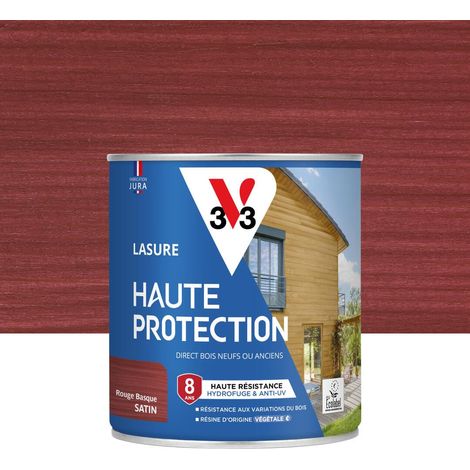 Lasure Bois extérieur Rouge basque satin - Protection 8 ans - résistance hydrofuge et anti-UV - Résiste aux variations du bois - résine d'origine végétale - 0,75L (1/4)
