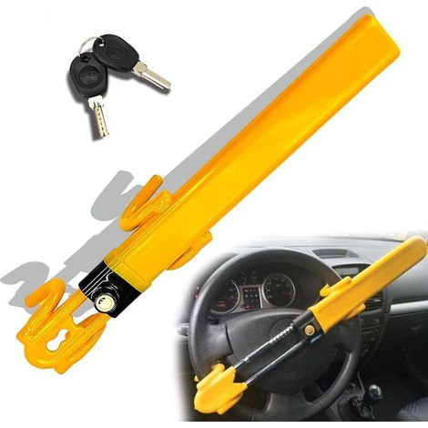 Antivol de volant universel à longueur réglable pour voiture, double crochet, compatible avec SUV, pickup, fourgonnette (Jaune) (1/5)