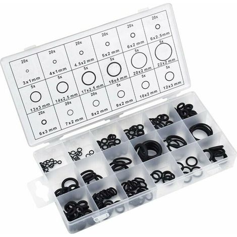 SHINING HOUSE 225-teiliges Gummi-O-Ring-Sortiment-Set in 18 Größen, 3 mm–22 mm universelles O-Ring-Dichtungs-Sortiment, Fahrzeugreparatur-Klimaanlagen-Armaturen (1/5)