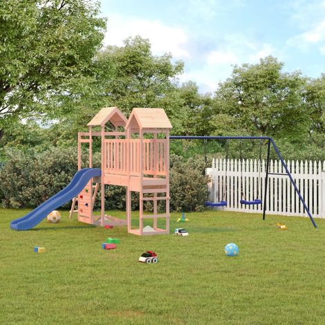 Aire de Jeux Maisonnette de jeu toboggan et balançoires - Maison de jeu - bois massif douglas BV856013 - BonneVie (1/5)