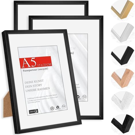 Bilderrahmen 148x210mm Passepartout Alu Schwarz A5(14,8x21cm) 3x (1/5)