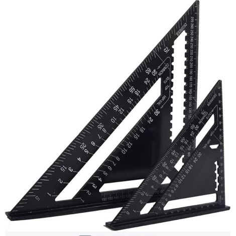 Equerre Menuisier Multifonctions 17cm et 30cm, Triangle Métal Aluminium Règle Équerre Trusquin Guide Raporteur Angle 45 90 Degres/Outillage Charpentier/Outil Traçage Guidage Menuiserie Bois