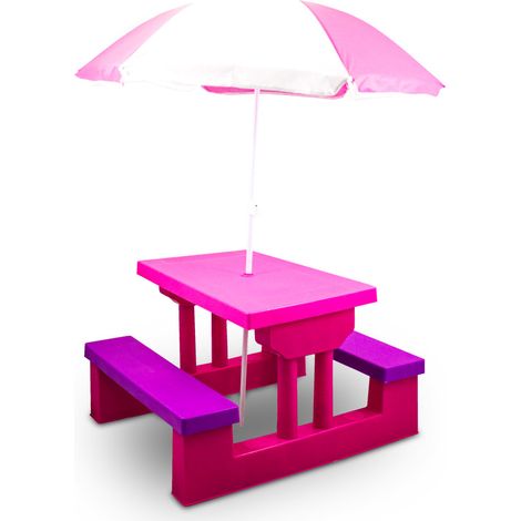 Bituxx Kindersitzgruppe Kindertisch Kindermöbel für innen und außen mit Sonnenschirm Pink (1/5)