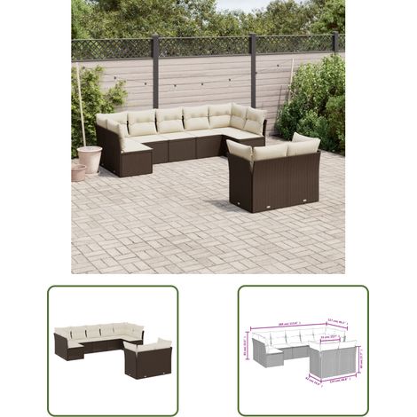 The Living Store 9-tlg. Garten-Sofagarnitur mit Kissen Braun Poly Rattan - Gartensofas - Outdoor Möbel - Gartenmöbelset - Lounge Set - Rattan Sofa (1/3)