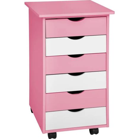 Armoire de Bureau Rose. Sur roulettes. 6 Tiroirs, 65 cm de haut (1/4)