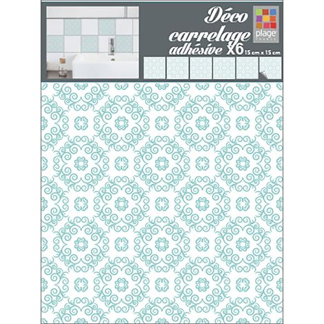 Sticker carrelage adhésif x6, 15 cm X 15 cm - Nuage vert bleu décoratif - Autocollant mural pour carreaux sobre - Déco murale (1/3)