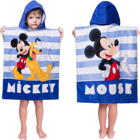 Kinderponcho 50x115 Mickey gestreiftes Kinderhandtuch mit Kapuze (1/5)