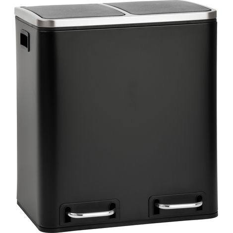 Svita – Poubelle à pédale 30L avec 2 compartiments – Acier thermolaqué noir – Système de tri sélectif avec couvercles à fermeture lente