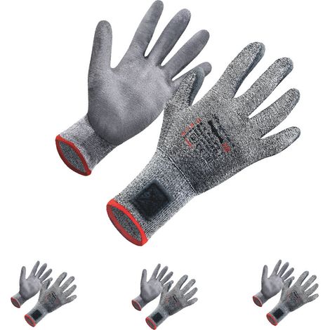 Lot de 3 paires de gants de travail T9 - Enduction polyuréthane, Résistants à l’abrasion, Souples et légers, Pour manutention & bâtiment (1/5)