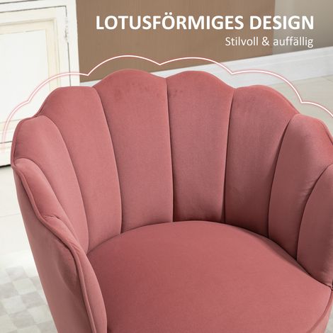 Fauteuil coquille inclinable pour salon, piètement bois, rembourré velours rose, idéal lecture chambre
