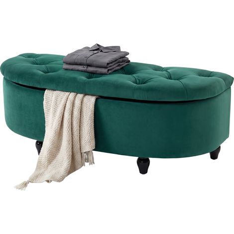 Coffre de rangement en velours gris foncé, 120x46x42 cm, repose-pieds rembourré avec couvercle à fermeture amortie (1/5)
