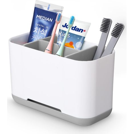 Support Brosse à Dents Électrique Amovible - Porte Tubes Dentifrice Multifonction - Blanc - Rangement Salle de Bain (1/5)