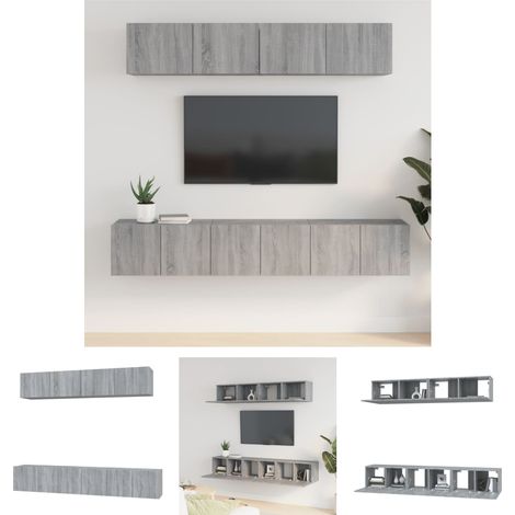 Holzwerkstoff - vidaXL 5-tlg. TV-Schrank-Set Grau Sonoma Holzwerkstoff - Stauraum (1/5)