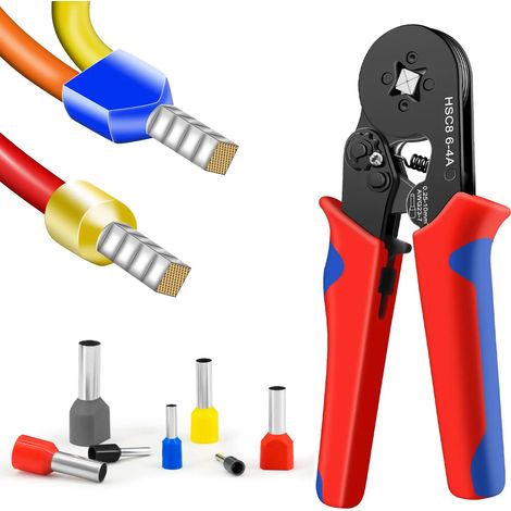 (HSC8 6-4A) Pince à sertir HSC8 6-4A 0,25-10 mm pour cosses tubulaires à embout 23-7 AWG - Jeu de pinces à sertir pour têtes de câble - Outils pour électriciens (1/5)