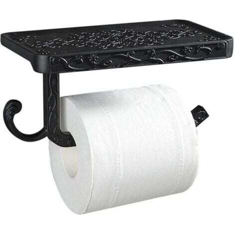 Portarotolo di carta igienica vintage nero da parete con mensola e gancio per un'igiene ottimale in bagno e in toilette.
