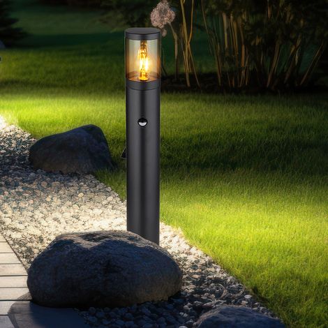 Außenstehlampe Gartenlampe Wegeleuchte mit Bewegungsmelder Garten Standleuchte Stehlampe Bewegungsmelder, Edelstahl schwarz rauch, 1x E27 Filament LED, DxH 14x80 cm