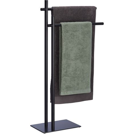 Relaxdays Free-Standing Towel Holder, HxWxD: 87.5 x 51 x 20 cm, 2 Rails, Drying Stand in Industrial Style, Steel, Black (1/5)