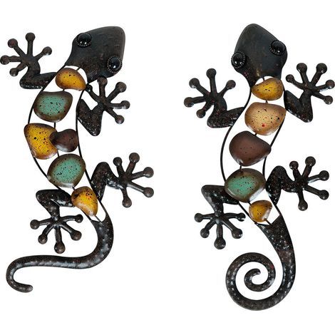 Métal Salamandre Murale Décorations Mural Art Suspendues Sculptures, Grand Lézard Murales Décoratives Pour Maison, Jardin, Cour, Clôture, Lot de 2 (1/5)