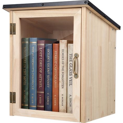Boîte à livres extérieure en bois de pin - petite bibliothèque communautaire étanche avec Fenêtre transparente - coffret d’échange de livres pour jardin, quartier et école - 36×31×43cm (1/5)