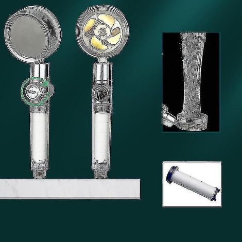 Pommeau de douche à hélice - Conception rotative à 360° pour économiser l'eau, avec ventilateur et effet pluie en ABS (1/5)