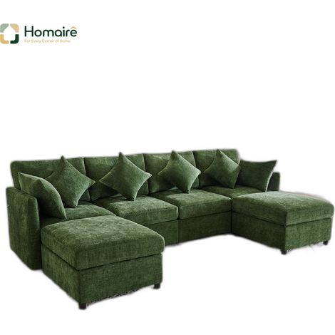 Canapé modulable en velours vert avec accoudoirs 278 x 161 x 81 cm HOMAIRE (1/5)