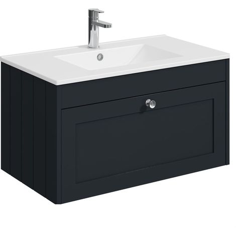 Balterley Butterton 800mm Wall Hung 1 Drawer Unit with Minimalist Basin 1 Tap Hole - Satin Dark Grey (1/4)