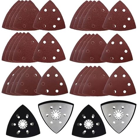 Sanding Plates Multi-Tool Set Sanding Pads Sanding Paper for Sander Triangles Sandpaper Triangular Sandpaper for Wood Plaster Metal Sanding (1/4)