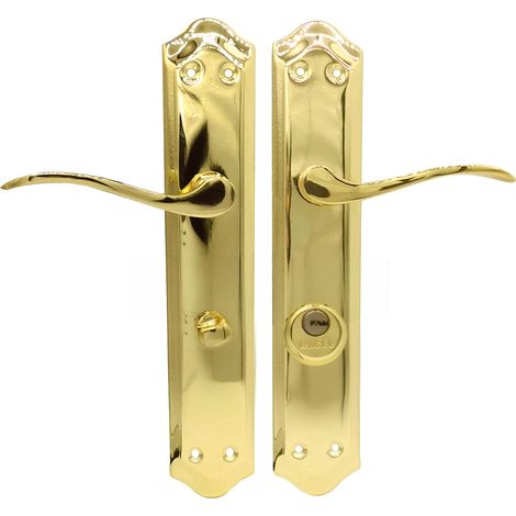 Poignée de porte droite pour poignée de porte de 70 mm, avec béquille et 2 clés, finition laitonnée, couleur dorée, 120 x 256 x 55 mm (1/5)