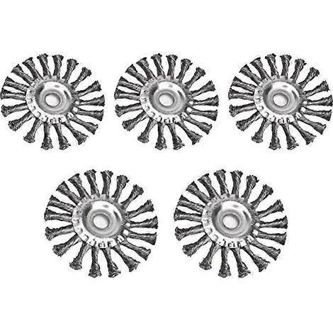 Lot de 5 disques de fil plat de 115 mm, brosse métallique nouée pour meuleuse d'angle, pour le décapage de la rouille et de la peinture, le meulage et le dégivrage. (1/5)
