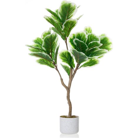 Figuier Lyre Artificiel 100cm, Plante Réaliste PEVA, Arbre Artificiel avec Pot, Déco Intérieur Extérieur Maison Bureau (1/5)