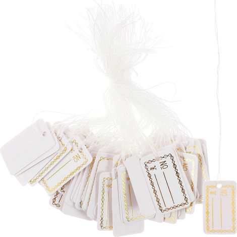 500 étiquettes à bijoux avec ficelle, étiquettes de prix à écrire, étiquettes en papier vierge-2.5x1.7x0.1cm-Golden (1/3)