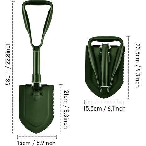 Pelle pliante 58 cm, pelle multifonctionnelle en acier au carbone ultra-stable et haute résistance avec sac de transport (ve (1/3)
