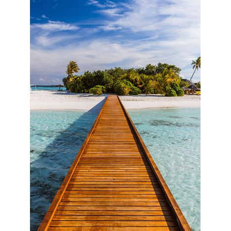 Papier peint panoramique plamier & île paradisiaque | Tapisserie panoramique plage turquoise | Papier peint panoramique mer pour salle de bain - 192 X 260 cm (4 pièces) (1/2)