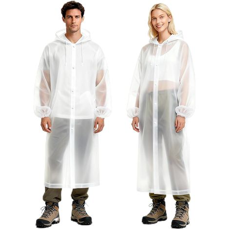 2 Poncho de Pluie, Cape de Pluie EVA Réutilisable, Adulte Unisexe, Camping, Voyage, Activités de Plein Air (as4, alpha, l, regular, regular, Blanc)