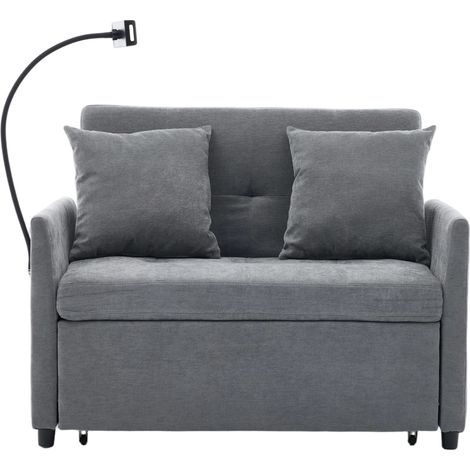 Divano letto singolo multifunzione in tessuto grigio con USB e supporto tablet, 109 x 72 x 83,5 cm (1/5)