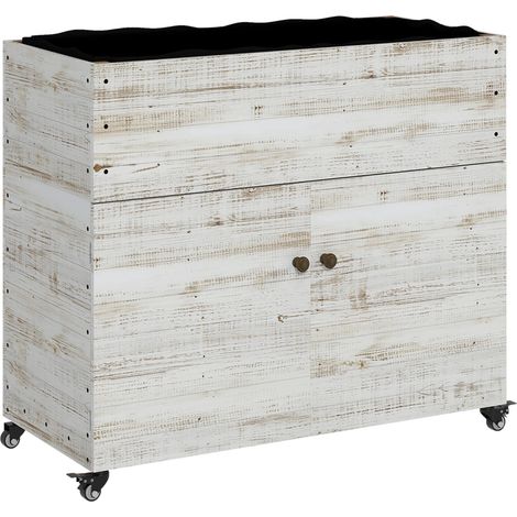 Jardinière surélevée en bois avec compartiment de rangement, jardinière à herbes aromatiques sur roulettes, bac à fleurs 110 x 50 x 95 cm, avec revêtement en tissu non tissé, blanc, (1/5)