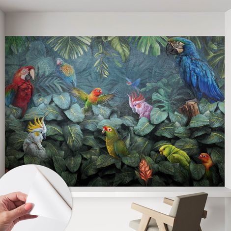 Papier peint autocollant décoratif à motifs pour salon chambre et bureau Tapete adhésif pour décoration Jungle exotique 152x104 cm (1/5)