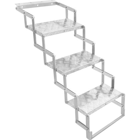 3 marches Escabeau en aluminium pliable jusqu'à 110 kg, échelle en alliage d'aluminium et acier au carbone, marches antidérapantes avec trous de montage pour camping-car, caravane, remorque (1/5)