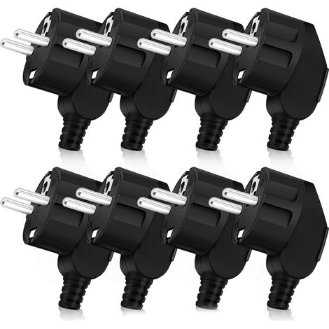 8-teiliges Steckerset (männlich), Schuko-Stecker, 250 V 16 A, Außenstecker (männlich) + 1 Schraubendreher, geeignet für Haushaltsgeräte und Beleuchtungskörper (Schwarz)