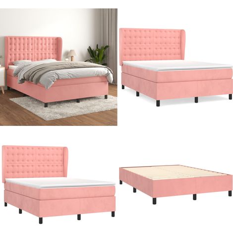 Boxspringbett mit Matratze Rosa 140x200 cm Samt - Samtbett - Boxspringbett - Doppelbett - Rosa Bett - Bettenrahmen - Home & Living (1/5)