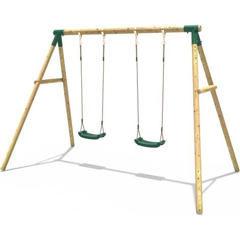Rebo Wooden Garden Swing Set with 2 Swings - Venus Green (1/5)