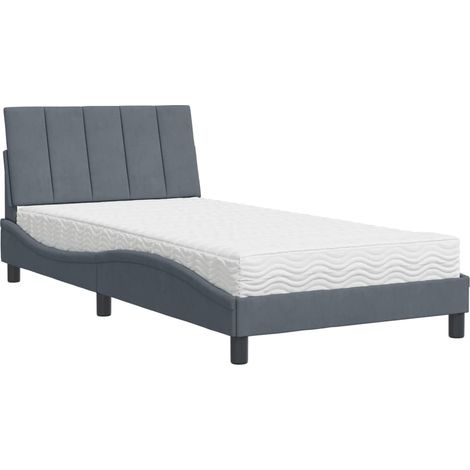 Lit simple,Lit adulte,Lit avec matelas gris foncé 100x200 cm velours CFW92174 (1/5)