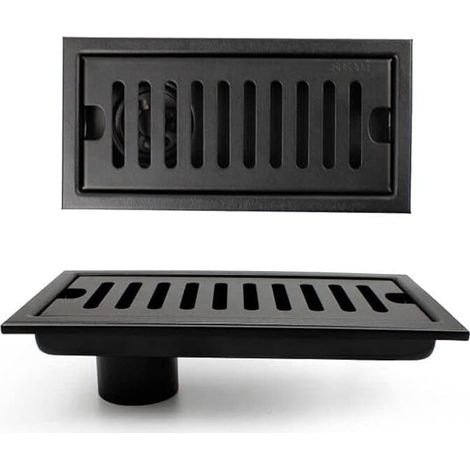 Grille Douche, Caniveau de Douche, Noir Siphon de Sol avec Grille en Acier Inoxydable, Convient pour WC, Salle de Bain, Cuisine, Balcon (1/5)