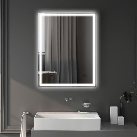 Specchio da bagno con illuminazione 90x70 cm, specchio a LED da parete con funzione memoria, 3 colori di luce, argento. (1/5)
