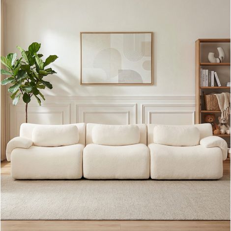 Divano lineare 3 posti 288x101x69 cm in ciniglia bianca, confortevole - MEUBLIV (1/5)