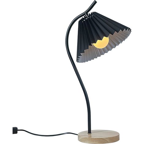 Ortviai Lampe de table moderne en métal et tissu avec abat-jour plissé noir – pour chevet, salon ou chambre (1/5)