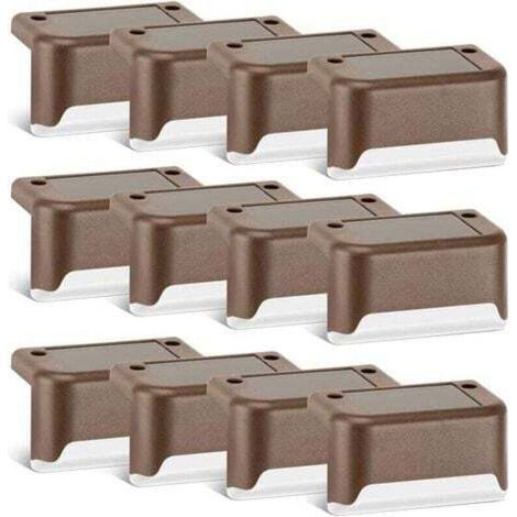 Juego de 12 luces solares para patio, impermeables, con acabado bronce, LED para caminos exteriores, jardines, patios, escaleras, peldaños y cercas. (Blanco cálido) -Crezuo