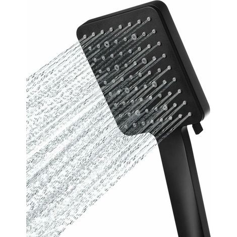 Pommeau de Douche, Grande Pommeau Douche Carrée avec Commande à Une Main, Pommeau de Douche Haute Pression avec 6 Modes de Douche(noir) (1/4)