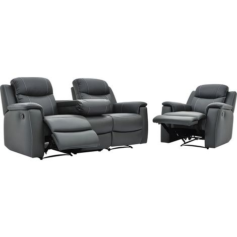 Canapé 3 places et un fauteuil relax EVASION en cuir - Gris (1/5)